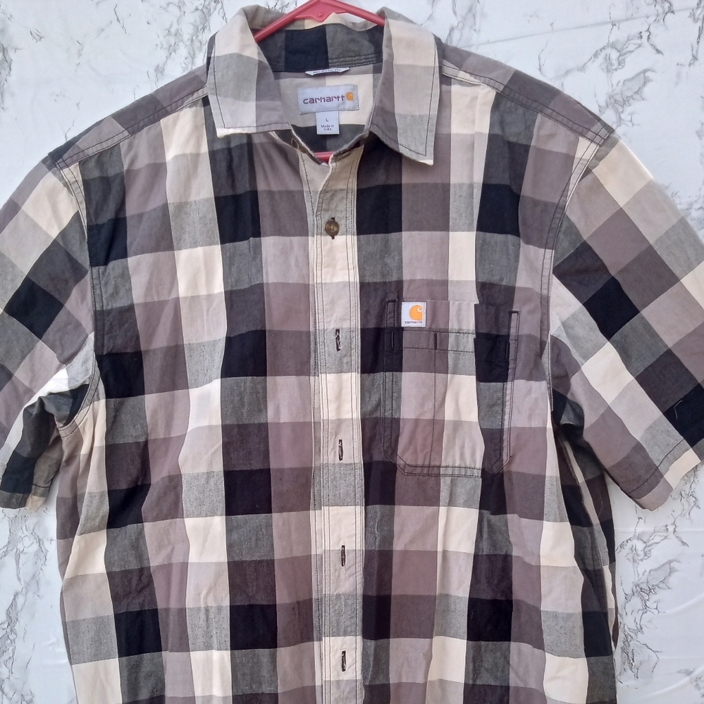 Carhartt Men's Checkered Shirt - Black, Gray, and Cream